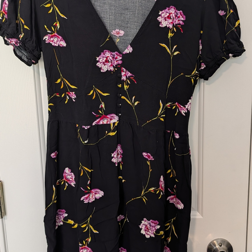 wild fable Black Floral Dress with Pink and Yellow Blooms